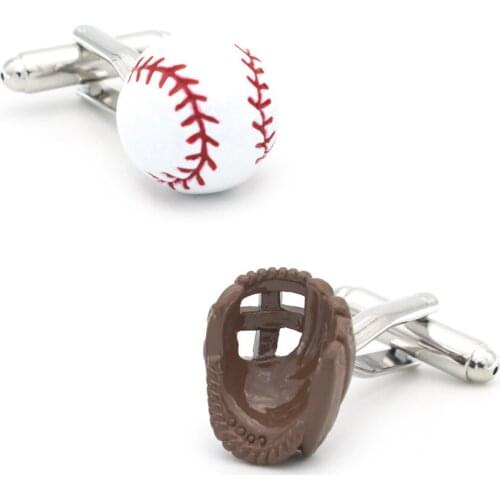 Mens Baseball Game Cuff Links Copper Material White Color