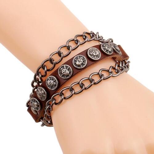 Punk Gothic Rock Skull Men Retro Bracelet Skeleton Rivet Charm Leather Bangle Chain Wristbands for Women Vintage Fashion Jewelry