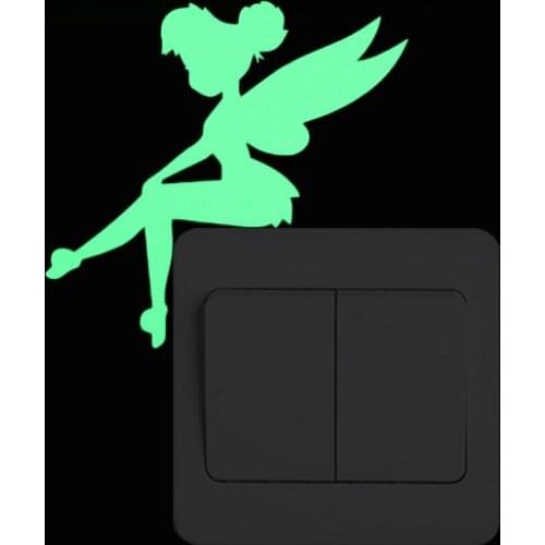 Lovely Fairy Switch Sticker Glow in the Dark Cartoon Wall Sticker Kids Room Children Boy Girl Bedroom Home Decor Luminous Decals
