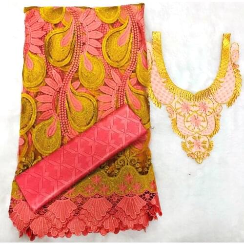 Latest Fashion African Lace Fabric 2.5+2.5 Yard Bazin Riche Fabric Peach High quality French Tulle Lace Fabric For Party Dress