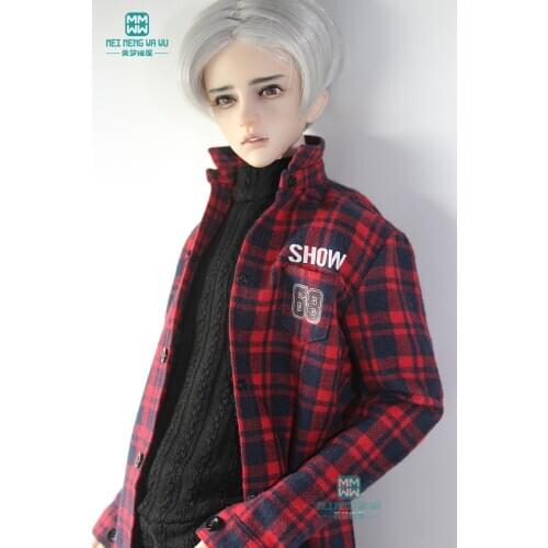 BJD doll clothes for 60-70cm BJD uncle Wine red casual plaid shirt, T-shirt, trousers