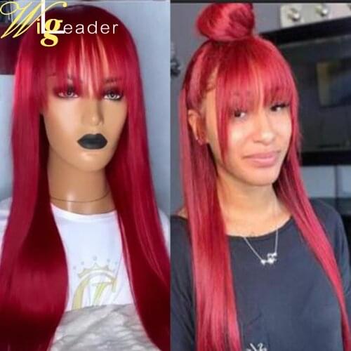 Wigleader Red Glueless Hair Wigs with Bangs Straight None Lace Frontal Wigs Ombre Machine Lace Wig with Bangs for Black Women