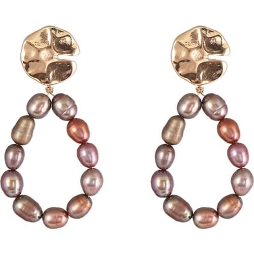 Fresh Water Pearl Oval Drop Earrings Nature Stone Cluster Hoop Dangle Jewelry