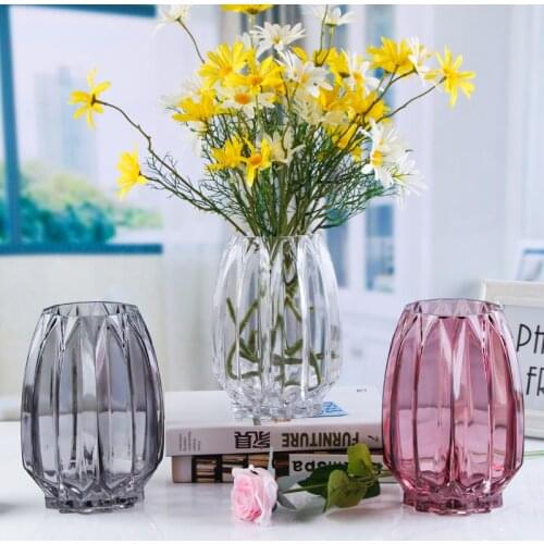 Simple Geometric Glass Vase Solid Transparent Color Thick Modern Classic Vase Living Room Flower Tabletop Home Decor