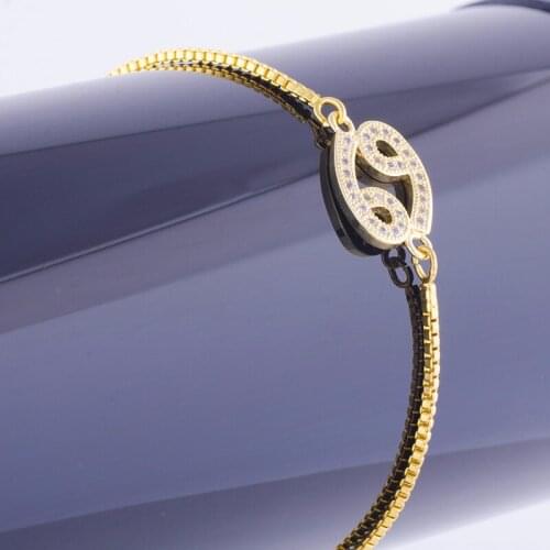 Simple Design 12 Zodiac Micro Pave Shining Zircon Cancer Connector Charm Bracelet&Bangle Fit Handmade Women Jewelry Making Gift