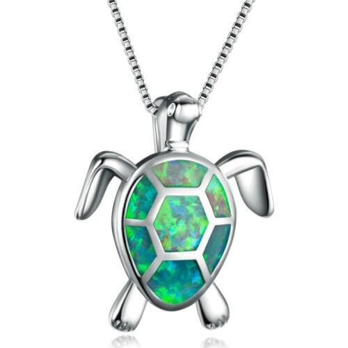 Drop Ship Opal Turtle Pendant Necklace Cute Women Charm Choker Sweater Necklace Jewelry Ornament