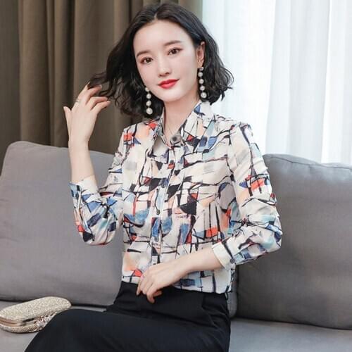 2021 Autumn New Silk Shirt Womens Korean Long Sleeve Casual Loose Cardigan Print Women Blouse and Tops Blusas Mujer 10648