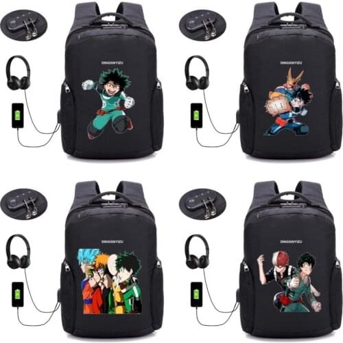 My Hero Academia backpack anime Boku no Hero Academia Anti-theft USB Charging Laptop Travel Bag Schoolbag book Rucksack