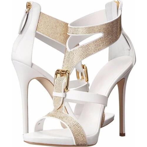 2021 Summer Gladiator Sandals Diamond Super High Heels Womens Shoes Banquet Belt Buckle Water Drill Fish Mouth Fashion Sandal