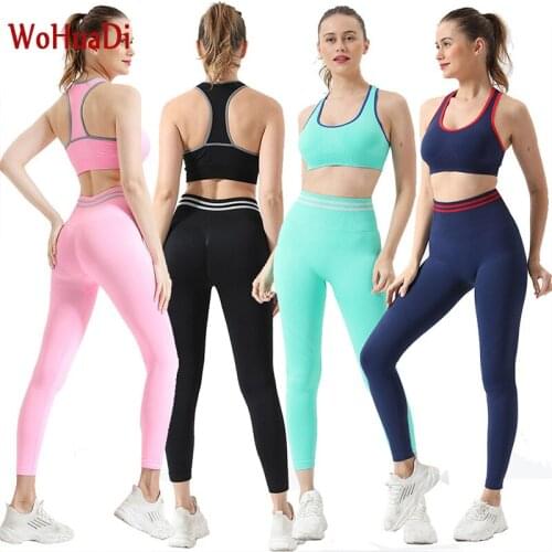 WOHUADI 2021 Sportswear Women Clothing Yoga Set Fitness Gym Workout Tights Knitted Running Beauty Back Bra High Waist Leggings
