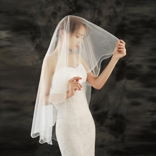 Wedding Veils 2021 Classic Bead Edge One-layer Beaded Blusher Veil Bridal