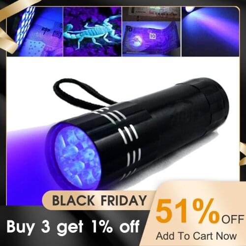 UV Light Torch Lamp Super Mini 9 LED Flashlight Black Ultraviolet Light Super Mini Aluminum UV Flashlight Torch Lamp