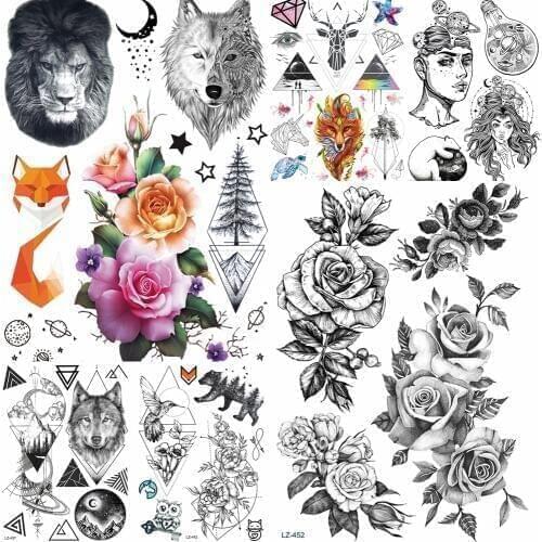 Roses Waterproof Temporary Tattoo Stickers Women Dating Makeup Back Art Tattoo Paste 21x15CM Large Body Arm Chest Tatoo Wall