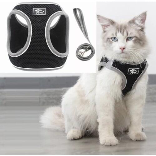 Cat Leash Breathable Comfortable Cat Walk Cat Reflective Strap Leash Pet Products Accessories Mesh Lead Pet Harness Vests