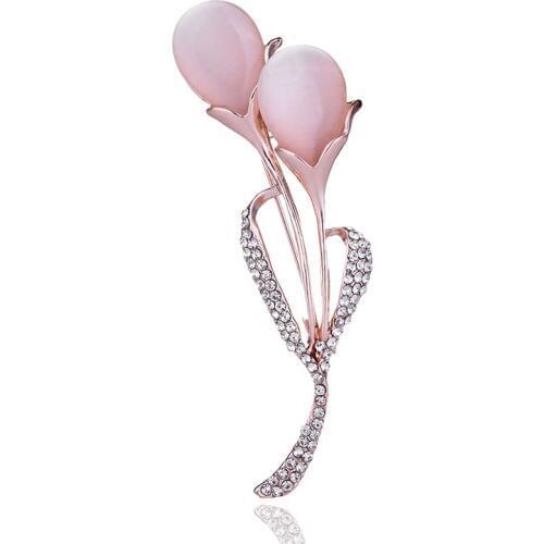 LUBOV Elegant Pink Crystal Stone Rhinestone Decoration Gold Color Metal Flower Brooch Pin Fashion Scarf Pin Women Accessories