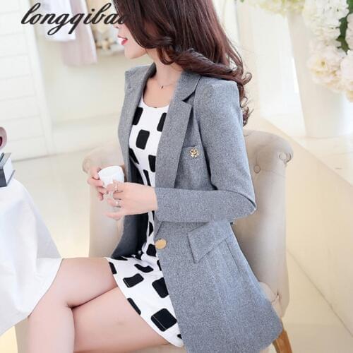 Korean version of the Spring and Autumn new women long section of small suit Ms. Slim casual small suit coat big yards