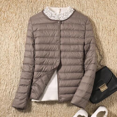 Down Feather Liner Womens Thin down Jacket Short Collarless Light White Duck down Coat [Crew Neck Variable V-neck]