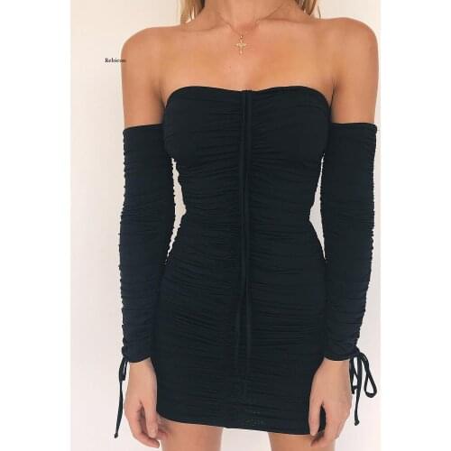 Women Autumn Winter Bandage Dress Women Sexy Off Shoulder Long Sleeve Slim Elastic Bodycon Party Dresses Vestidos