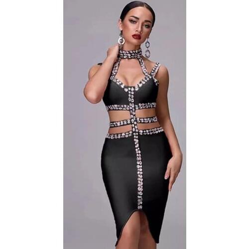 New Summer 2021 Black Black Strapless Bandage Beads High Quality Dress Ladies Sexy Spaghetti Strap Club Dress Vestidos 0S04
