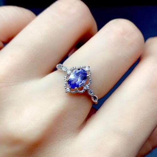 CoLife Jewelry Vintage Silver Tanzanite Ring 4mm*6mm Natural Tanzanite Ring for Engagement 925 Silver Tanzanite Jewelry