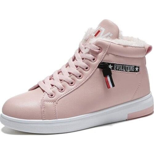 Winter Boots Women Ankle Boots Warm PU Plush Winter Woman Shoes Sneakers Flats Lace Up Ladies Shoes Women Short Snow Boots