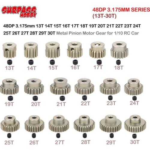 1PCS 48DP 3.175mm 13T 14T 15T 16T 17T 18T 19T 20T 21T 22T 23T 24T 25T 26T 27T 28T 29T 30T Metal Motor Gear for 1/10 RC Car