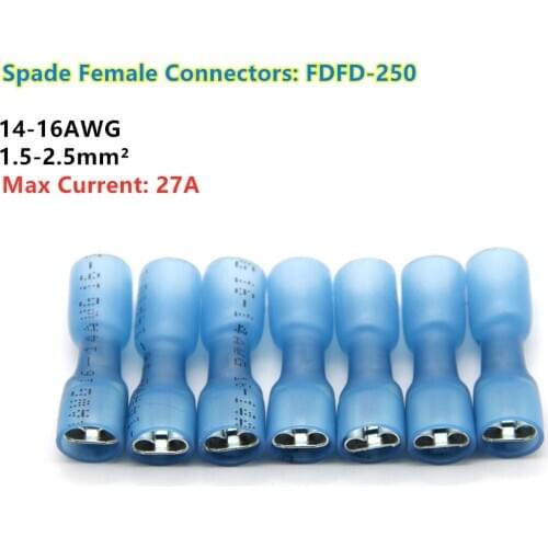 100pcs pairs 16-14AWG Female Male Electrical Wiring Connector Insulated Crimp Terminal Spade Blue