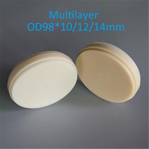 2 Pieces OD98*10/12/14mm Color A1 A2 A3 A4 Dental Multilayer PMMA Blocks Open System Wieland Cad Cam for Temporary Denture Crown