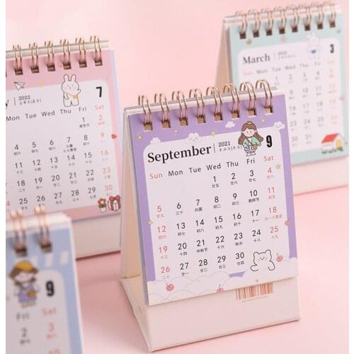 2022 Lovely Girl and Animal Mini Desk Calendar Kawaii Yearly Agenda Organizer Calendar Daily Schedule Planner