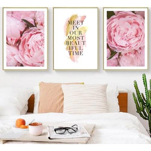 3 Pieces Peony Flower Nordic Wall Art Poster Canvas Painting Quote Print Wall Pictures For Living Room Scandinavian Home Decor