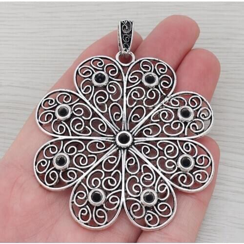 3 x Large Big Hollow Filigree Flower Charms Pendants for Necklace Jewelry Making Findings 66x63mm