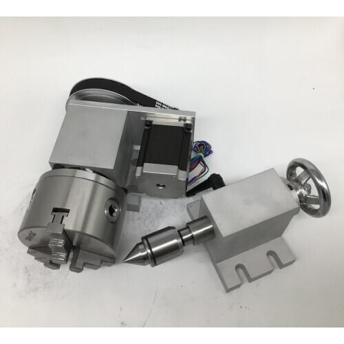 4 Axis rotation A Axis Extend Rotary 4 Jaw 80mm K12-80 Chuck and Nema23 stepper motor MT2 Tailstock for wood CNC Milling Router
