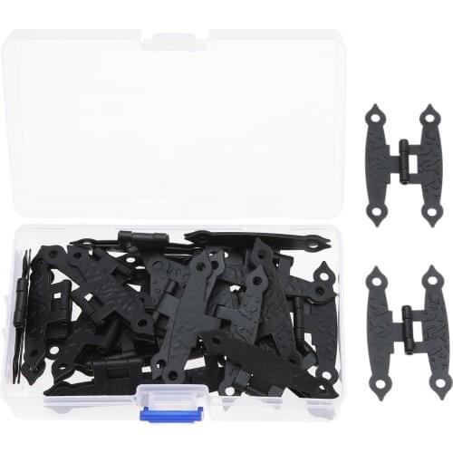 40pcs 65*33mm Cabinet Door Furniture Luggage Hinges 4 Holes Jewelry Wooden Boxes Vintage Old H Hinges with Screws