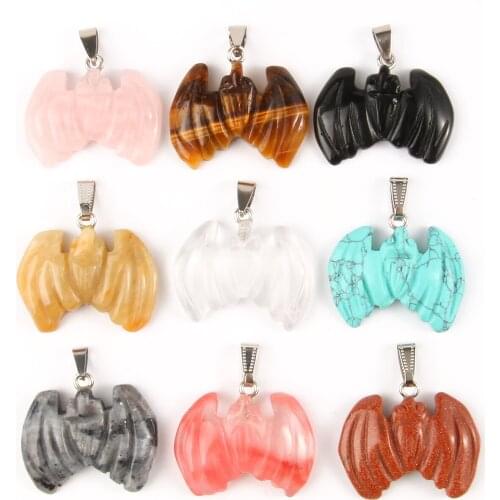 9*38 mm Natural Stone Pendants Bat shape Pendant Malachite White crystal Turquoise Opal Aventurine Healing Spiritual Wholesale