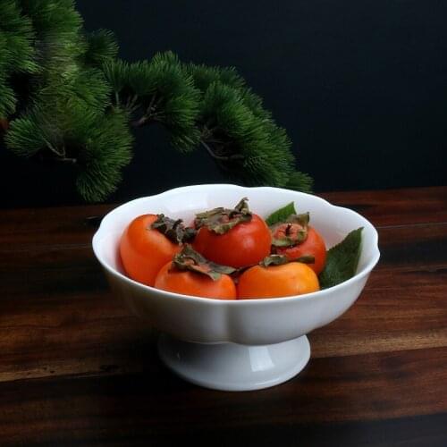 Handmade White Ceramic Plate Tall Feet Refreshment Tray Dried Fruit Snacks Plate Fruit Tray Tableware Dish Dessert Plates Pan