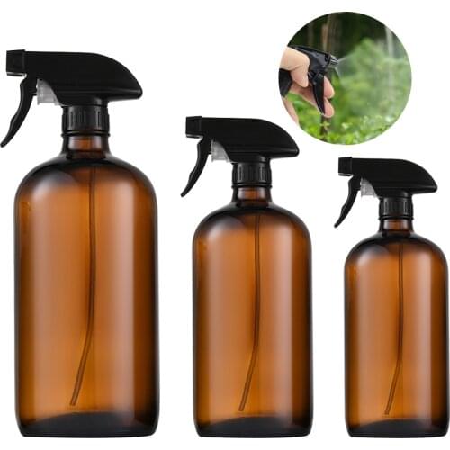 Travel Empty Amber Glass Spray Bottle Essential Oil Cleaning Refillable Trigger Bottle Liquid Atomizer Container