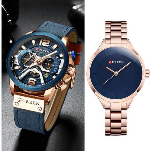 Curren Couple Watch Set 2020 Casual Chronograph Watch Men Rose Gold Women Watches Ladies For Lovers Wristwatch Relogio Feminino