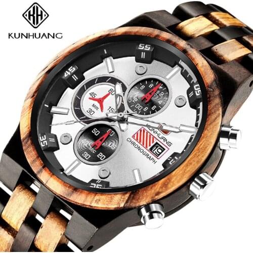 Luxury Natural Wooden Personalized Male Watches relogio masculino Watch Men Military Chronograph Wristwatches Anniversary Gifts