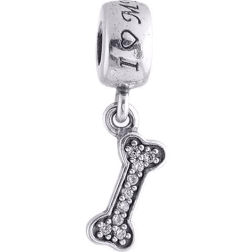CKK Fit Pandora Bracelet 925 Sterling Silver I Love My Dog Pet Bone Beads Clear CZ Charms DIY Jewelry Making Wholesale