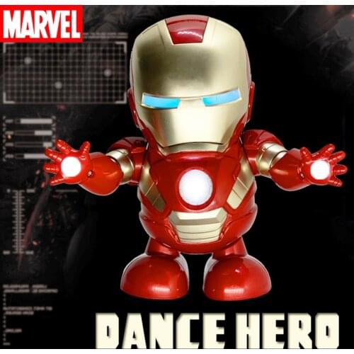 Disney Iron Man Electric Dancing Robot Toy Cartoon Anime Figure Marvel The Avengers Lights Music Swing Toys Kids Birthday Gifts
