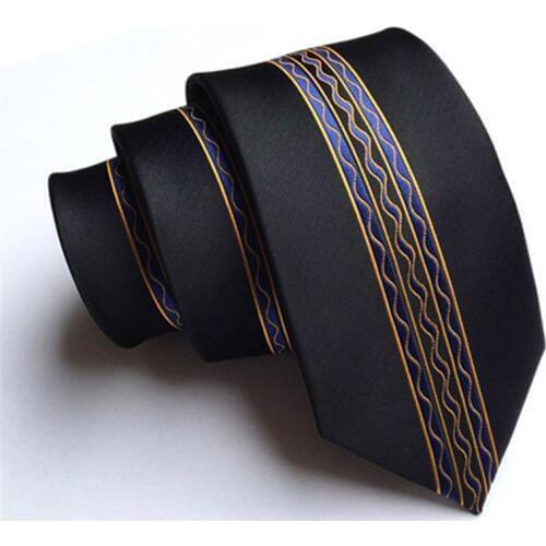 6cm New Fashion Srtiped Jacquard Polyester Ties For Men Black Neck Tie Cravat Necktie Party Business Wedding Suit Gravata