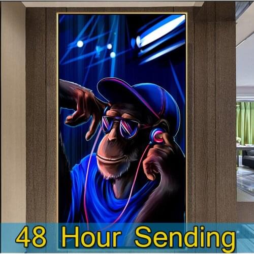 Canvas Abstract Painting HD Monkey listening to music Animal Poster Living Room Wall Art Decoration Picture Modern Art Paintings