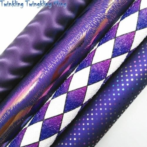 Purple Chunky Glitter Leather, Dots Printed Faux Fabric, Metallic Synthetic Leather For Bow 21x29CM Twinkling Ming KM448