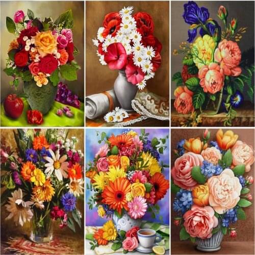 CHENISTORY Frame Picture Painting By Numbers Flowers Acrylic Wall Art Home Decors Coloring By Numbers For Diy Gift Artcraft 60x7