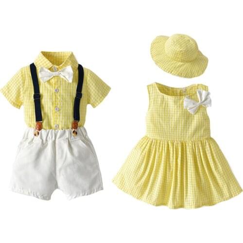 Kidswant Plaid Brother and Sister Kids Matching Outfits Boys Gentleman Suit+Princess Girls Tutu Dress Sets Children Clothes