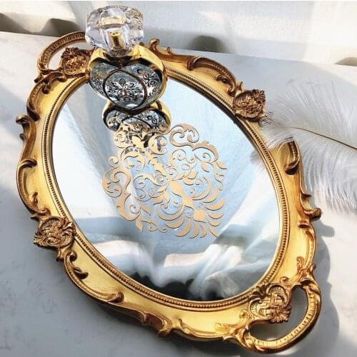 Jewelry storage tray light luxury retro gilt printing mirror tray