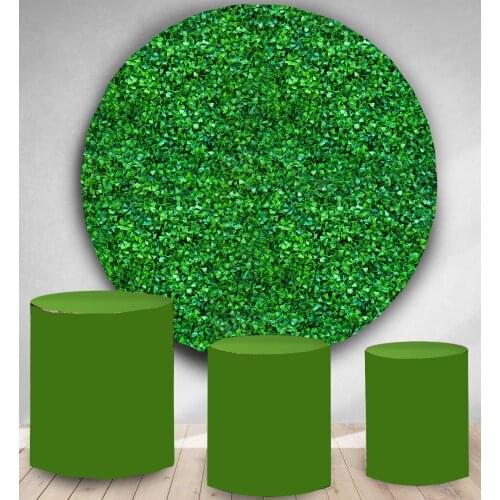 Green leaves round panel backdrop circle background wedding birthday baby shower party decor polyester fabric vinyl YY-195