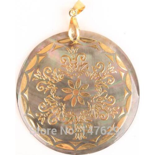 Mother of Pearl Shell Round Printed Bead Pendant 50mm
