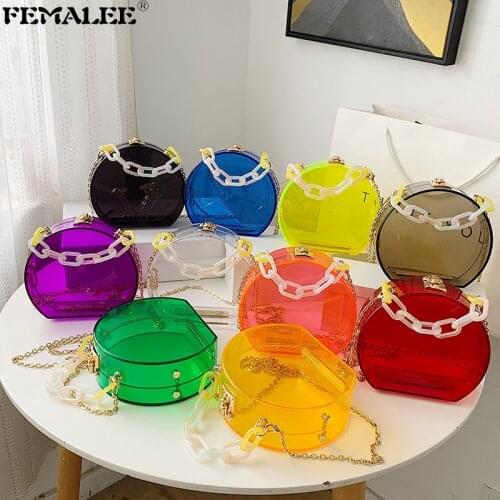 Summer Jelly Candy Color PVC Handbags Korean Clear Design Chains Women Shoulder Crossbody Purses Luxury Acrylic Handle Tote Sac