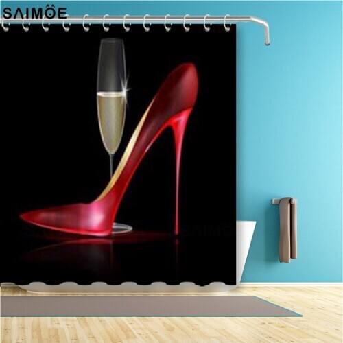 Fashion Lady Shower Curtain Woman Red High Heeled Bathroom Curtains Valentines Gift Girl Bathtub Black Decor Waterproof Fabric
